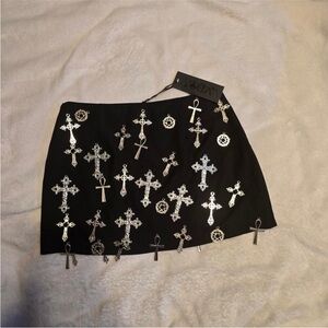Dolls Kill Black Mini Skirt with Silver Crosses